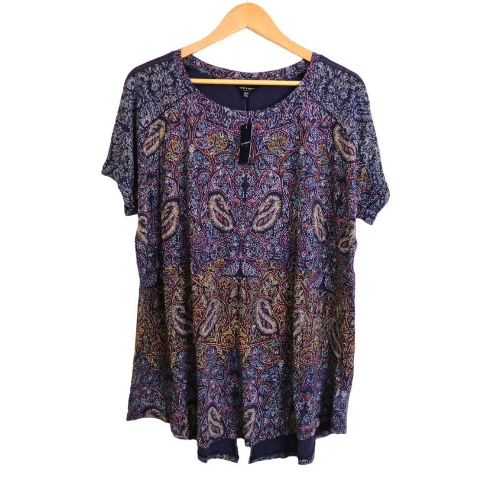 Lucky Brand Super Soft Paisley Print Back Slit Top Size 2X‎